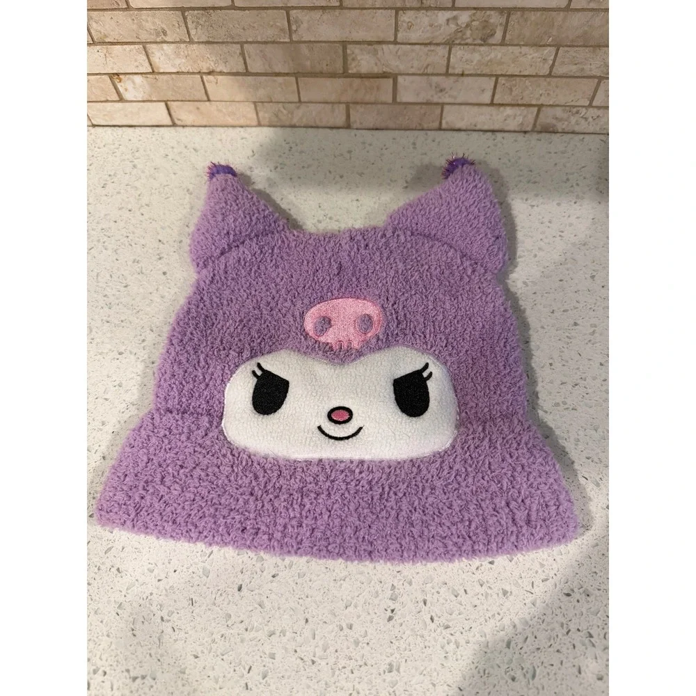 Sanrio Kuromi Fuzzy Beanie Purple Lavender Ears Pom Poms